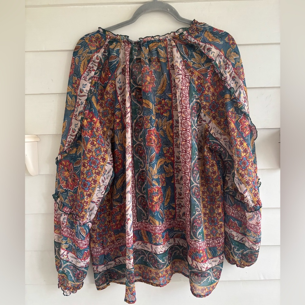 Democracy Sheer Multicolor Floral Boho Top Women’s Size 2X - Picture 13 of 16